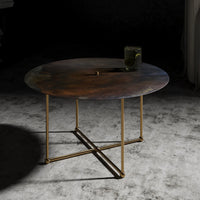 RENZO SERAFINI | QUATTRO QUARTI ROUND BROWN STEEL COFFEE TABLE WITH LED LIGHT
