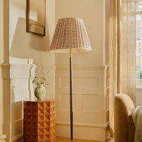 BECKETT LEATHER FLOOR LAMP | PATTERNED SHADE