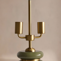 Greyson Table Lamp by Soho Home. High-gloss olive lacquered base. Antique brass details. Linen shade. Inspired by Soho House.