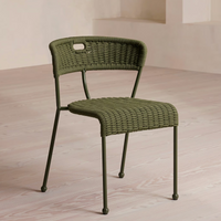 Lisson dining chairs by Soho Home crafted using a bespoke hand-dyed woven rope suspension. Olive green colour and stackable design.