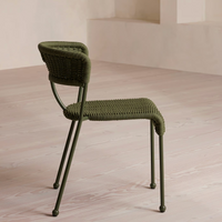 Lisson dining chairs by Soho Home crafted using a bespoke hand-dyed woven rope suspension. Olive green colour and stackable design.