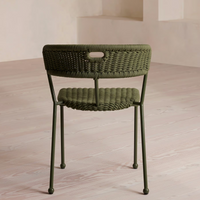 Lisson dining chairs by Soho Home crafted using a bespoke hand-dyed woven rope suspension. Olive green colour and stackable design.