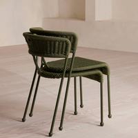 Lisson dining chairs by Soho Home crafted using a bespoke hand-dyed woven rope suspension. Olive green colour and stackable design.