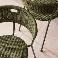 Lisson dining chairs by Soho Home crafted using a bespoke hand-dyed woven rope suspension. Olive green colour and stackable design.