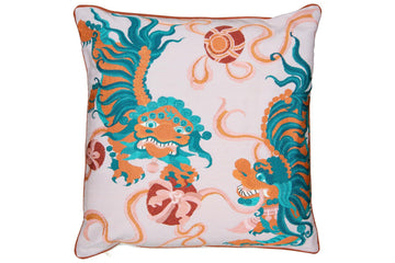 GUO PEI | LION DANCE PINK CUSHION