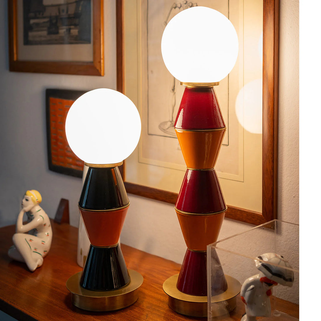 MARIONI | PALM SMALL BURGUNDY AND ORANGE TABLE LAMP