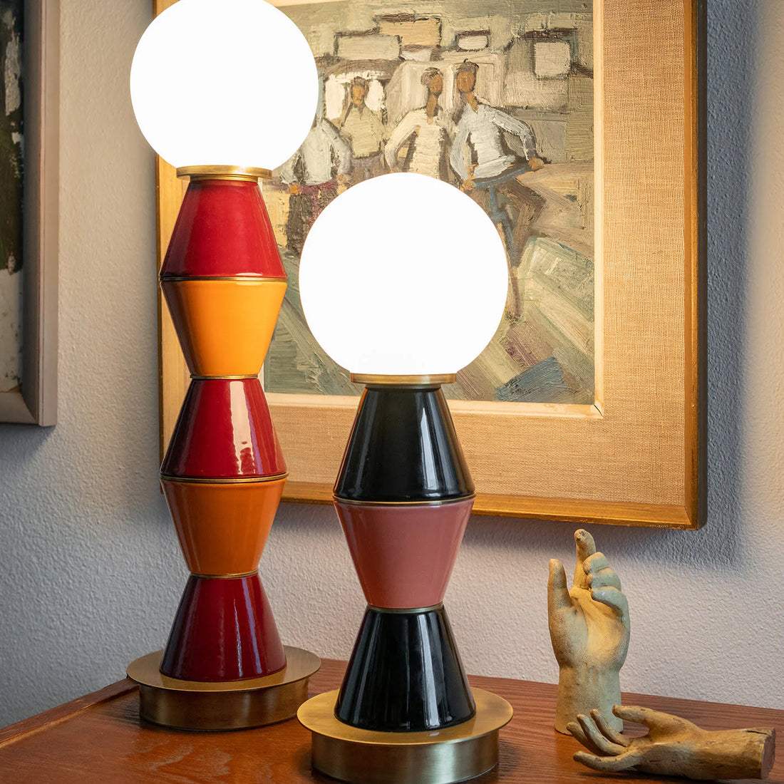 MARIONI | PALM SMALL BLACK AND PEACH TABLE LAMP