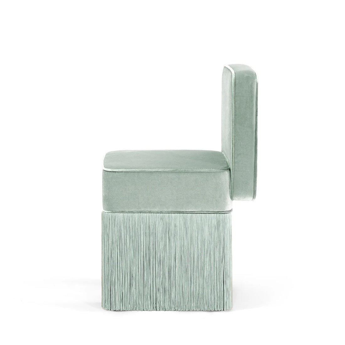 LORENZA BOZZOLI COUTURE | SQUARE LIGHT MINT VELVET WITH FRINGES CHAIR