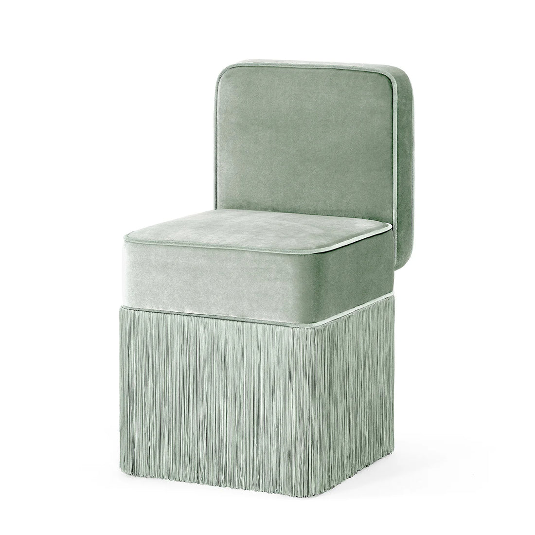 LORENZA BOZZOLI COUTURE | SQUARE LIGHT MINT VELVET WITH FRINGES CHAIR