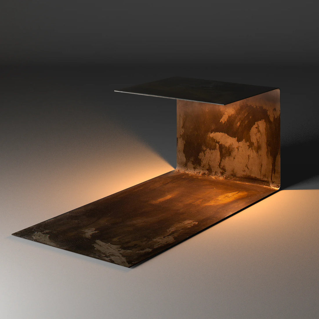 RENZO SERAFINI | TERRA GRAY STEEL SIDE TABLE WITH LED LIGHT