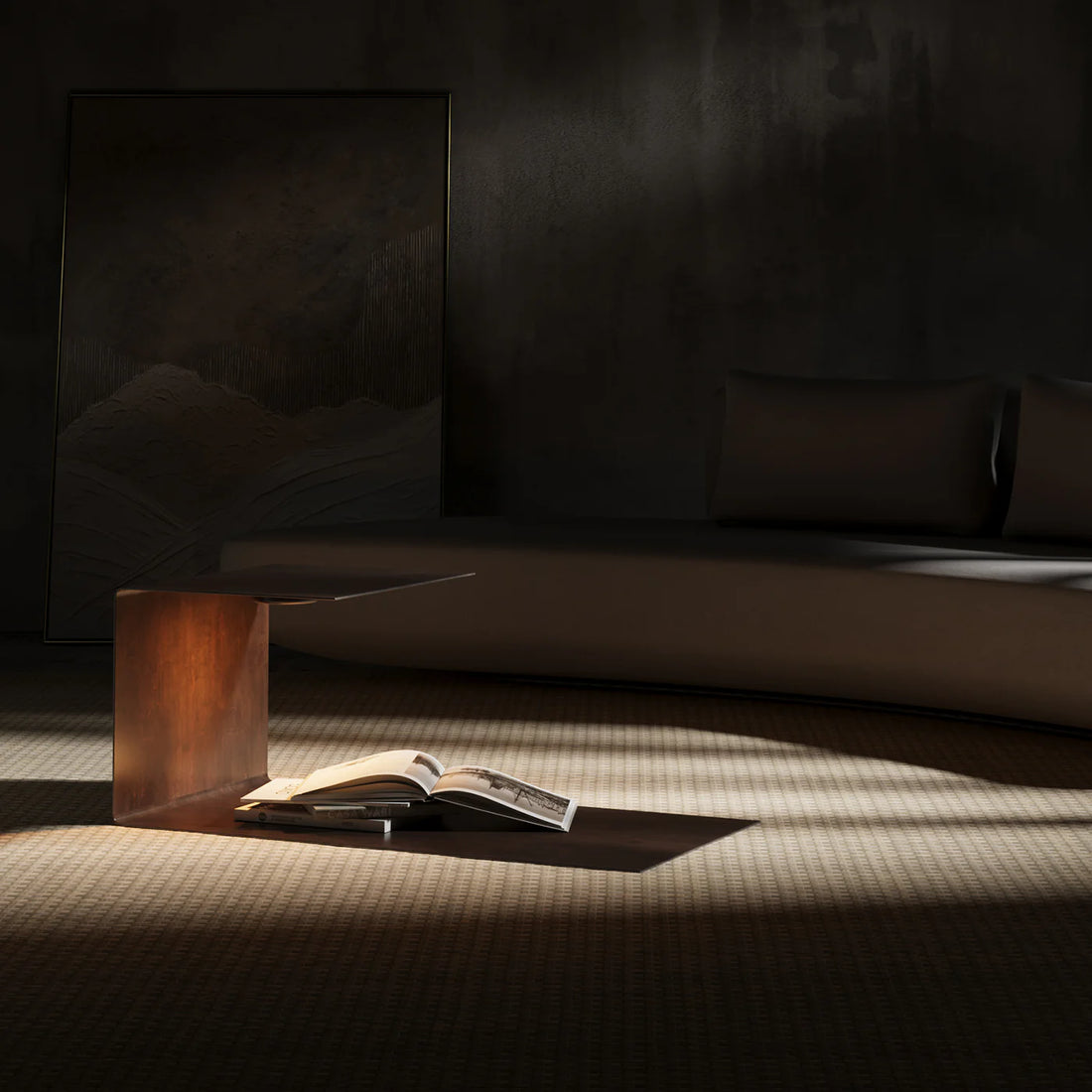 RENZO SERAFINI | TERRA GRAY STEEL SIDE TABLE WITH LED LIGHT