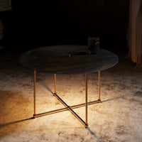 RENZO SERAFINI | QUATTRO QUARTI ROUND BROWN STEEL COFFEE TABLE WITH LED LIGHT