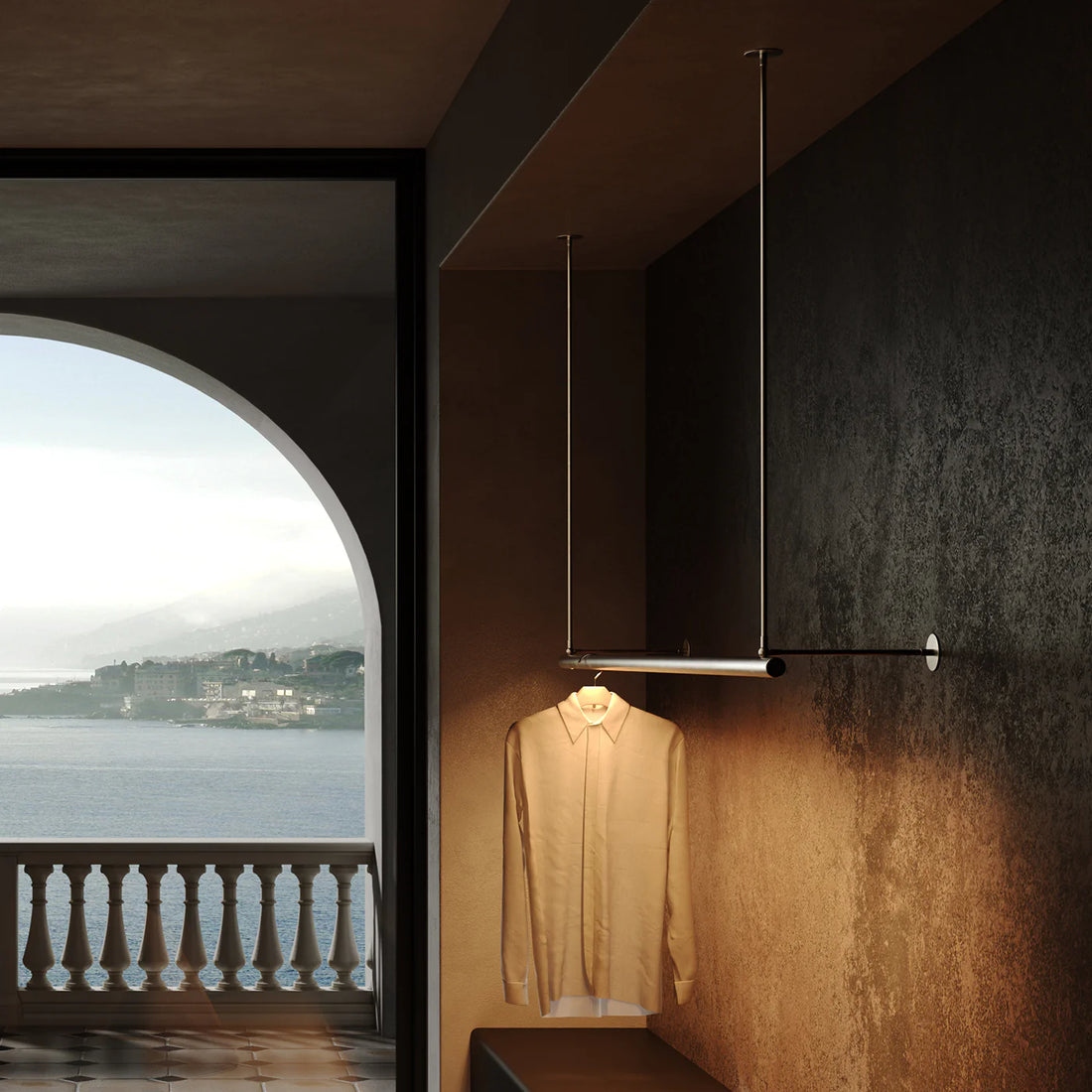RENZO SERAFINI | METTINFILA BRUSHED BRASS LED PENDANT LIGHT & COAT RACK