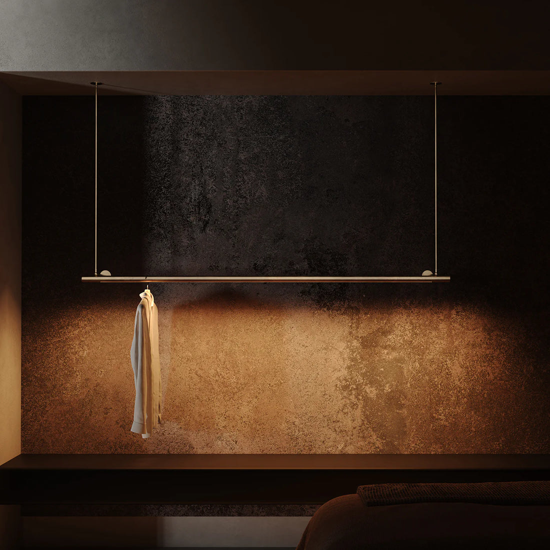 RENZO SERAFINI | METTINFILA BRUSHED BRASS LED PENDANT LIGHT & COAT RACK