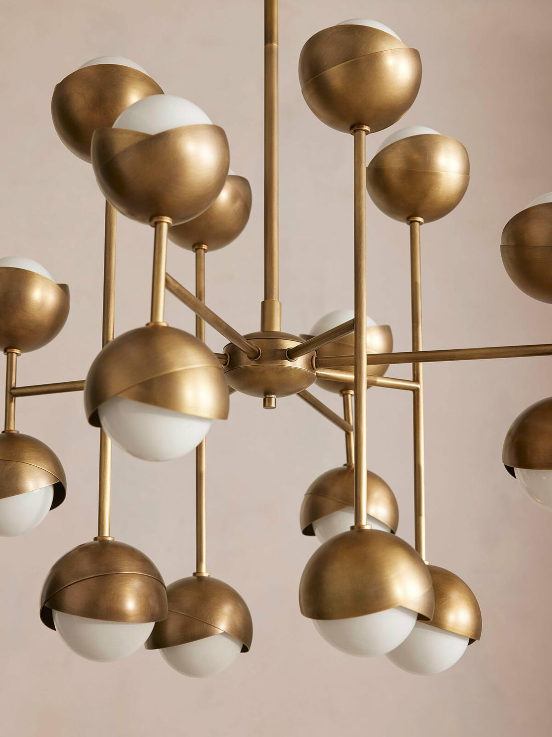 Seed Chandelier by Soho Home. Cluster of bisected orbs in hand-applied patinated brass. Inspired by Soho House.