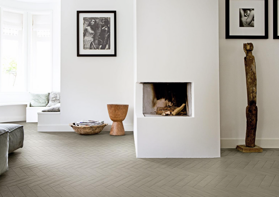The Tile People Marazzi Bricco Porcelain Wall and Floor Tile. Herringbone layout.
