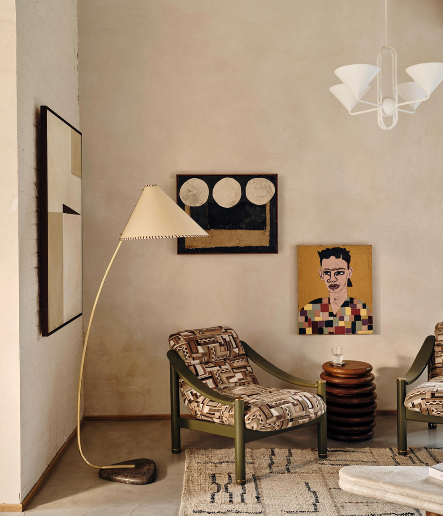 Soho Home Lina Floor Lamp. Made of leather, brass and marble