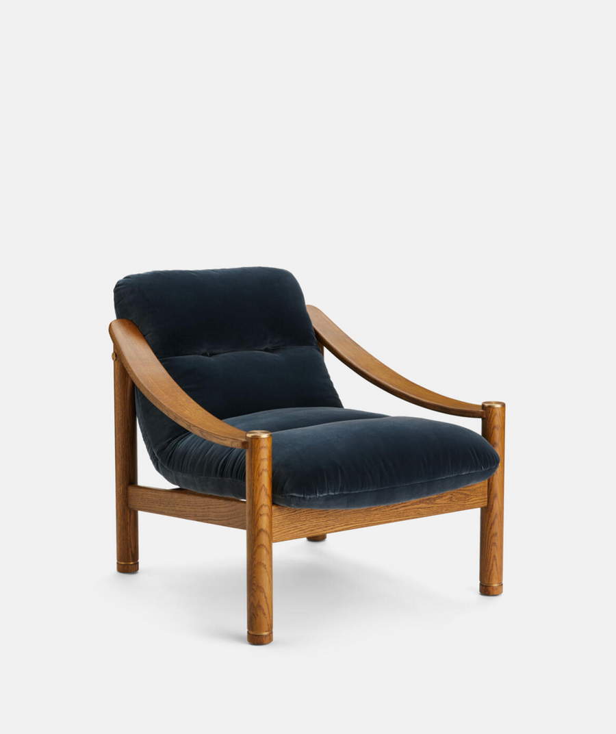 KARINE ARMCHAIR | MIDTONE OAK | GREY BLUE VELVET