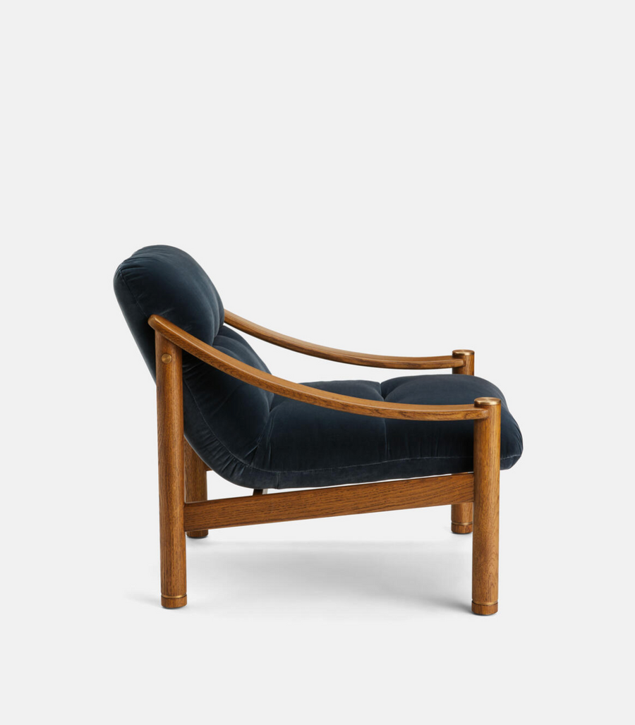 KARINE ARMCHAIR | MIDTONE OAK | GREY BLUE VELVET