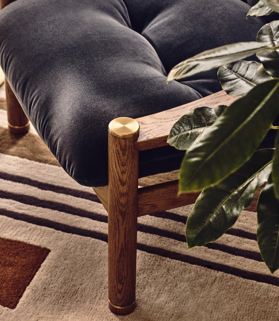 KARINE ARMCHAIR | MIDTONE OAK | GREY BLUE VELVET