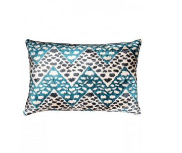 VELVET IKAT CHEETAH ZAG BLUE CUSHION