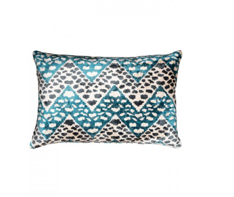 VELVET IKAT CHEETAH ZAG BLUE CUSHION