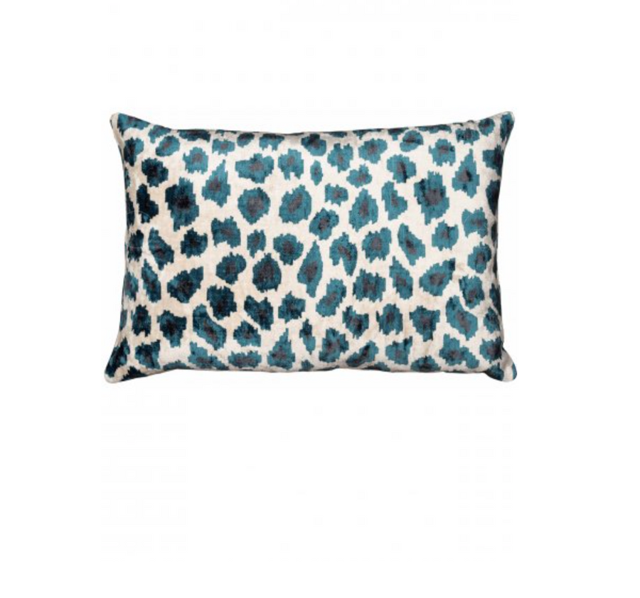 VELVET IKAT LEOPARD BLUE CUSHION