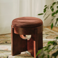 DARLTON BURL FOOTSTOOL | LINEN CHENILLE, BORDEAUX