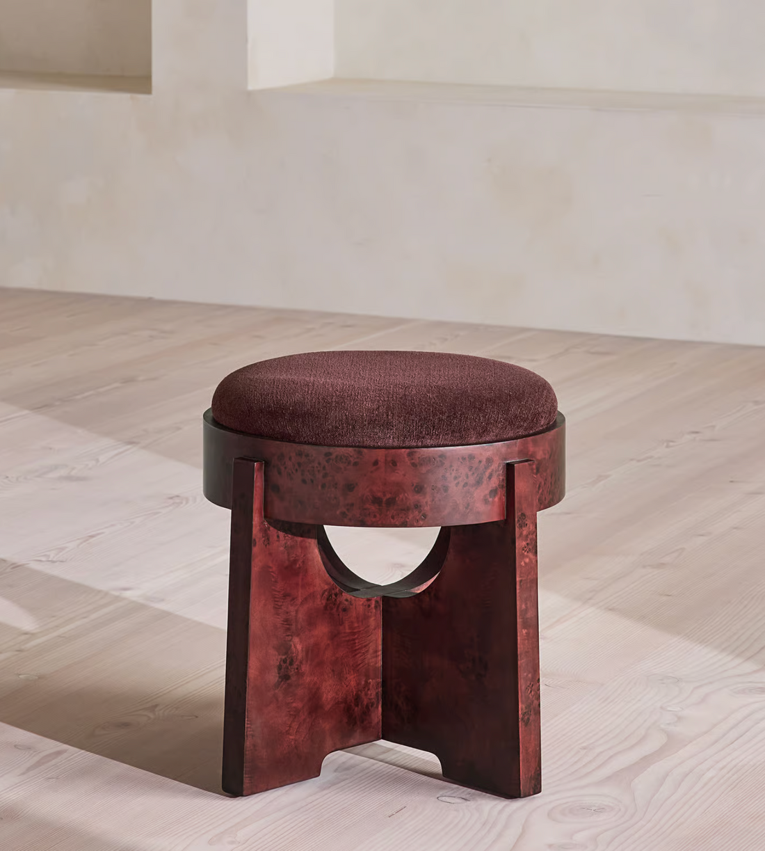 DARLTON BURL FOOTSTOOL | LINEN CHENILLE, BORDEAUX