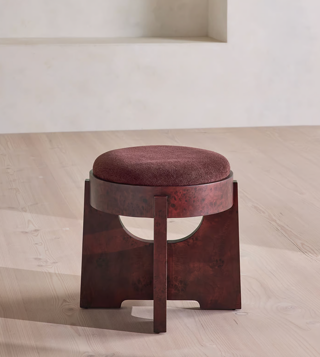 DARLTON BURL FOOTSTOOL | LINEN CHENILLE, BORDEAUX