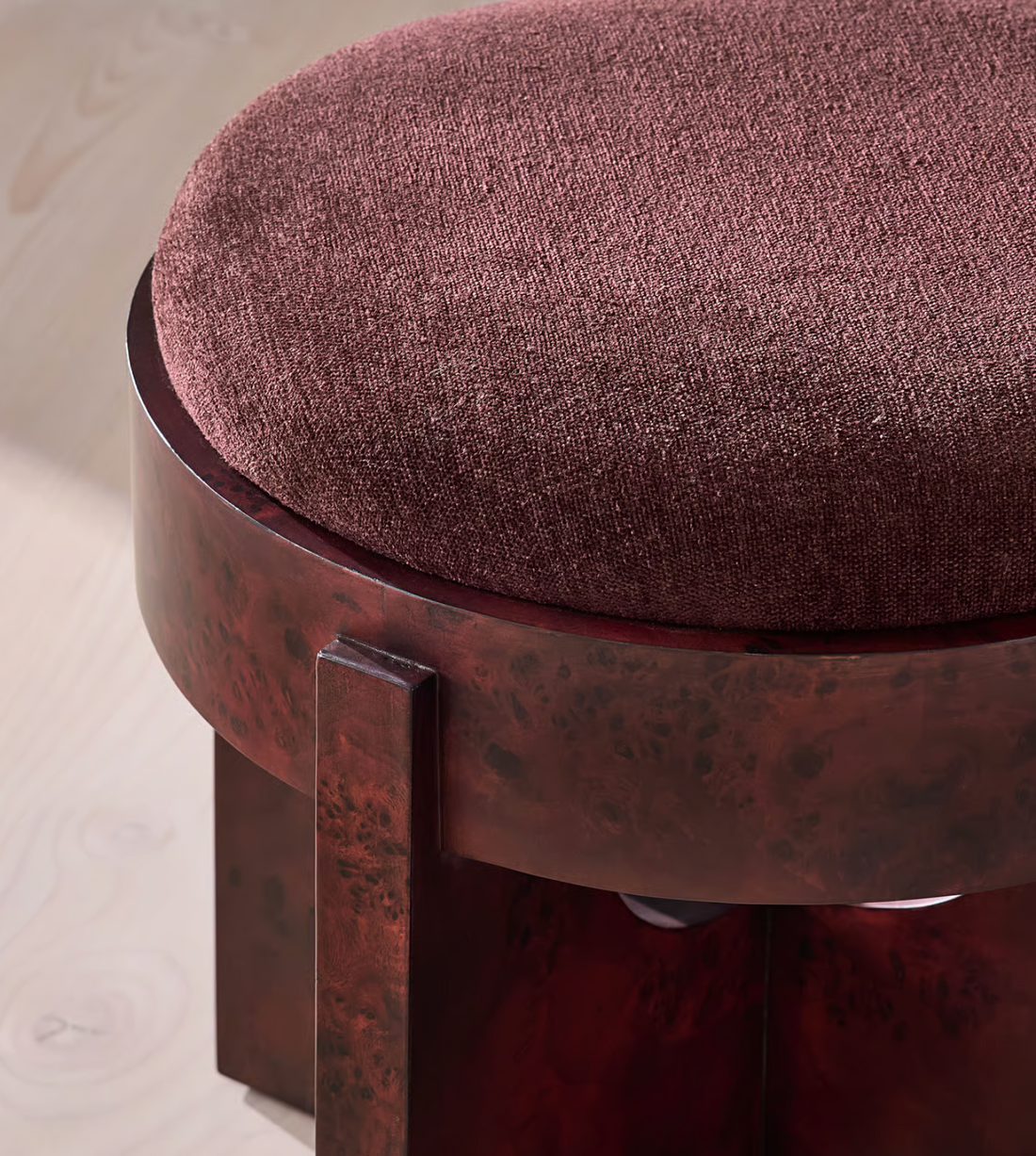 DARLTON BURL FOOTSTOOL | LINEN CHENILLE, BORDEAUX
