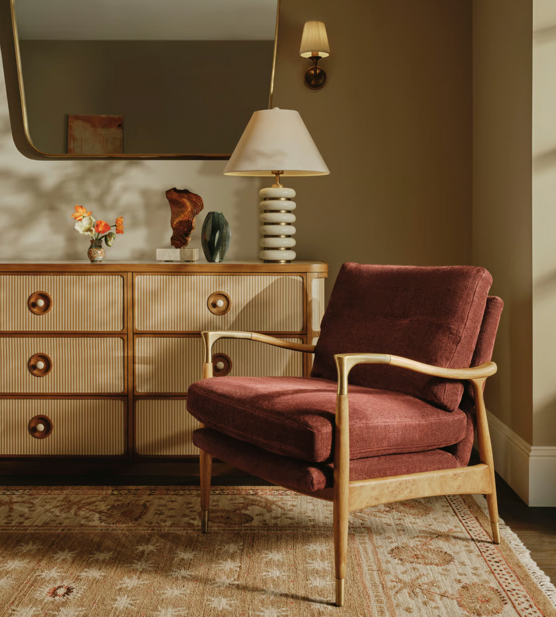 THEODORE BURL ARMCHAIR | LINEN CHENILLE, BORDEAUX