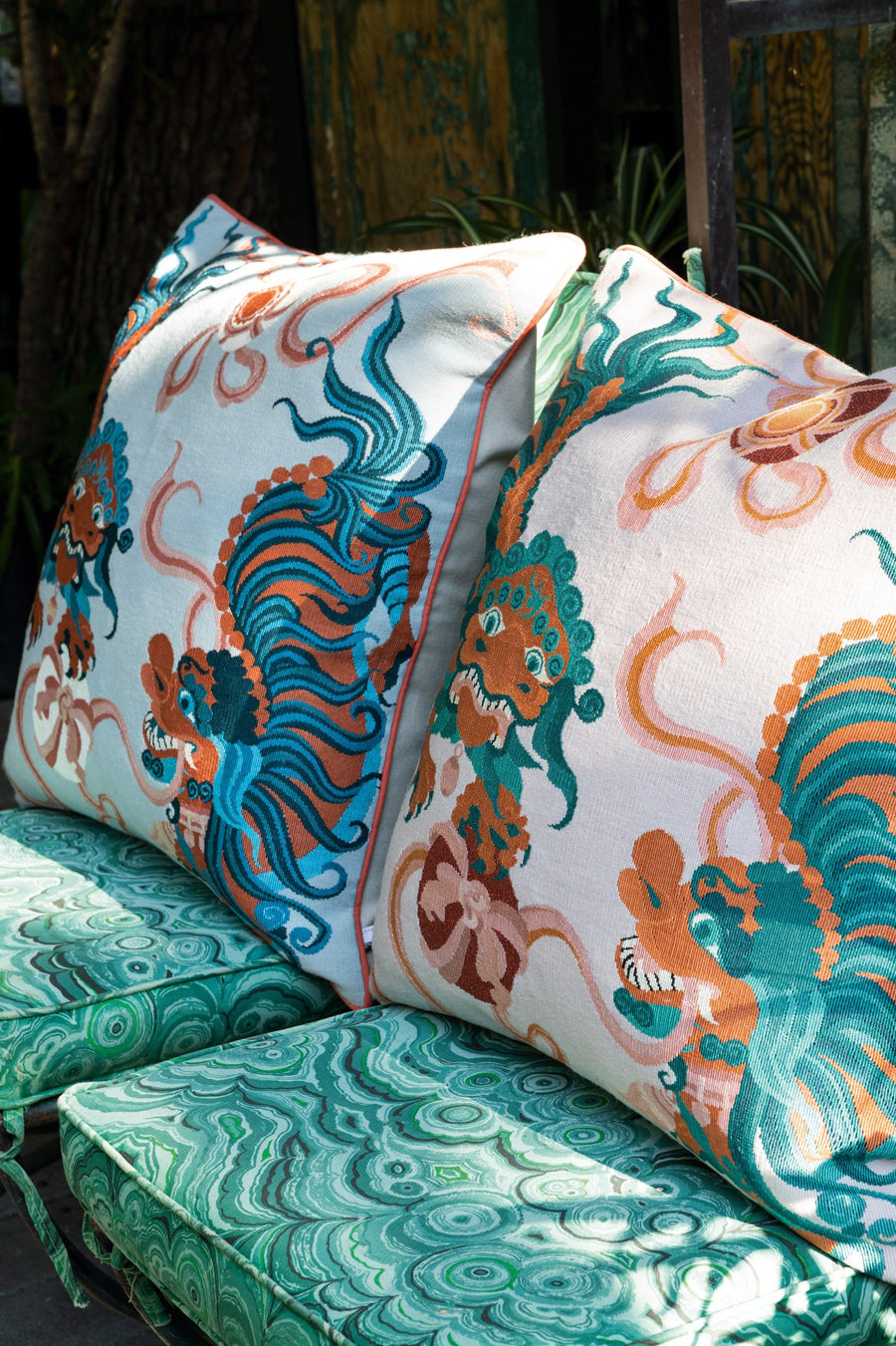 GUO PEI | LION DANCE PINK CUSHION