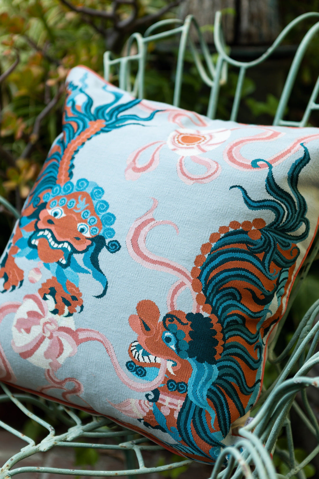 GUO PEI | LION DANCE BLUE CUSHION