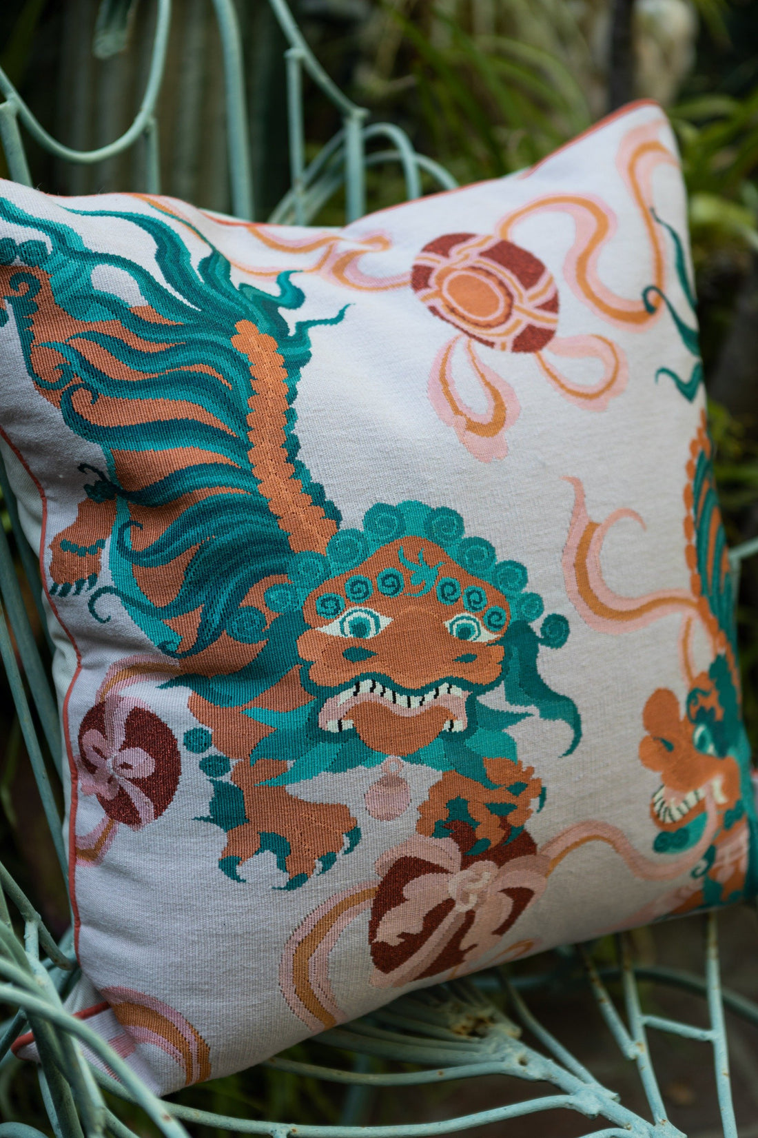 GUO PEI | LION DANCE PINK CUSHION