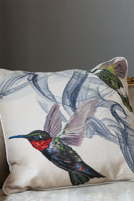 Alexander McQueen Hummingbird Silk Wool Cushion Ivory